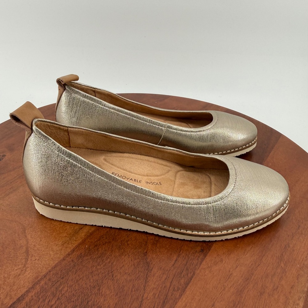 Brioso Emmaline Champagne Gold Leather Platform Ballet Flats Women 6M Brazil